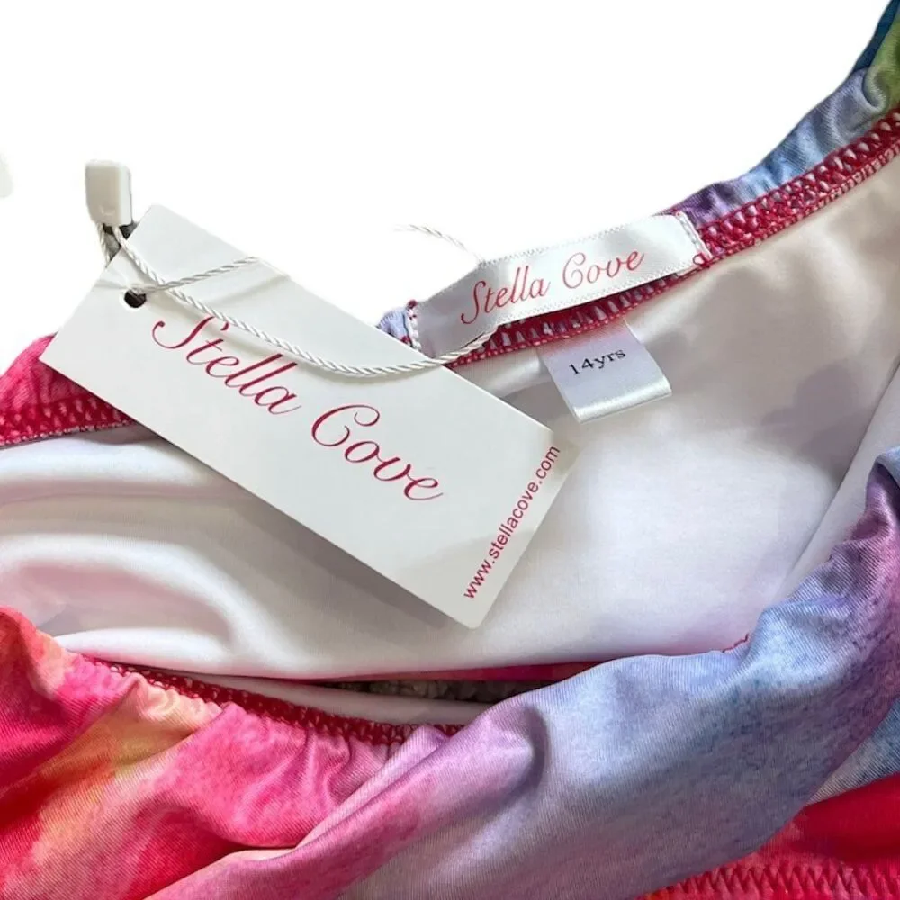 Stella Cove Pink Tie Dye One Shoulder Girls Bikini 14
